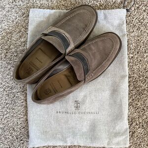 Brunello Cucinelli Taupe Suede Loafers